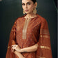 Rust Silk Weaving V Neck 3/4 Sleeve Straight Kurta Set With Pant & Dupatta