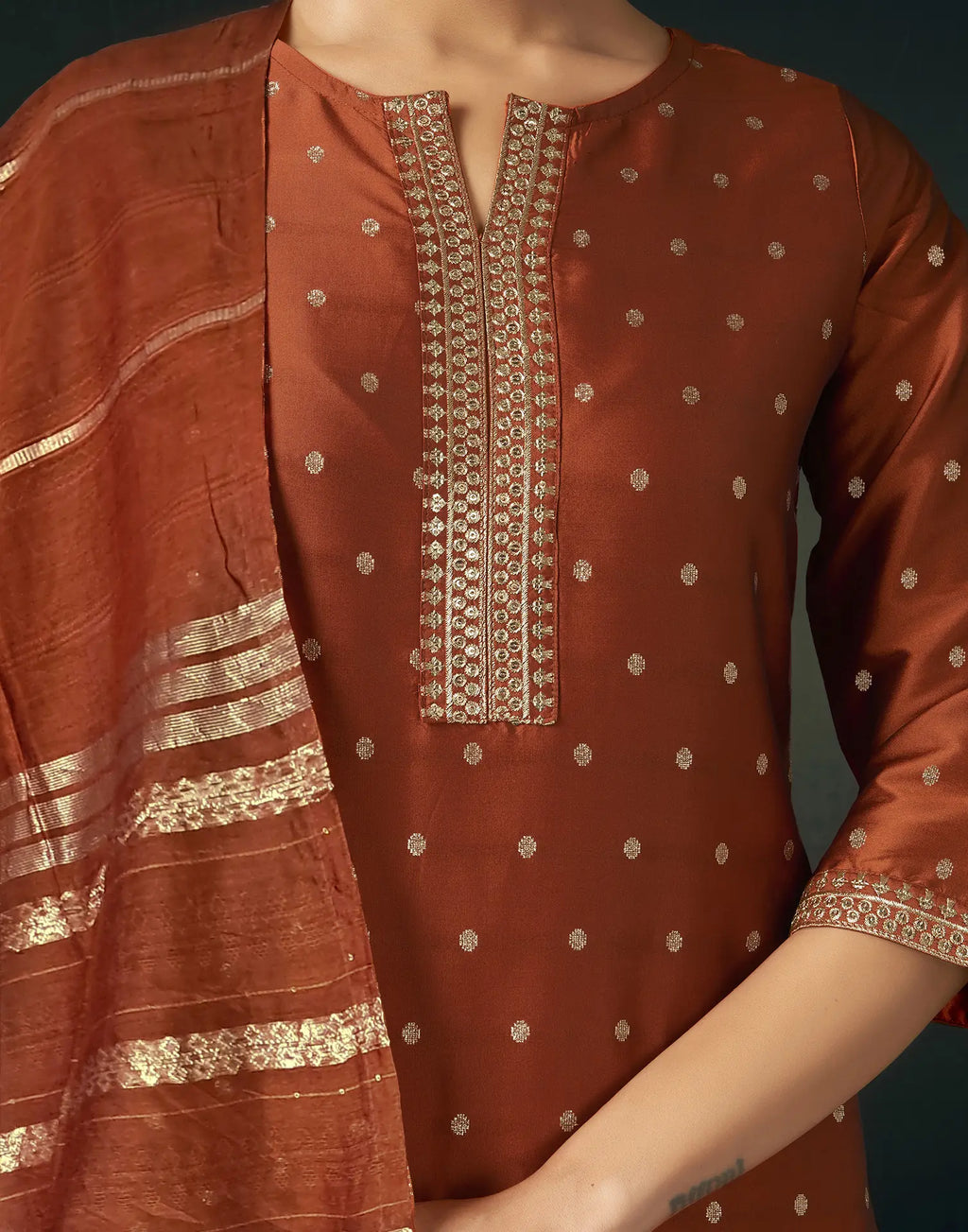 Taffeta Butti Embroidered Straight 3 Piece Kurta Set