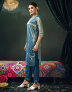 Shimmer net Embroidered Straight 3 Piece Kurta Set