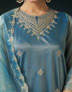 Shimmer net Embroidered Straight 3 Piece Kurta Set