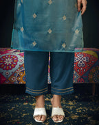 Shimmer net Embroidered Straight 3 Piece Kurta Set