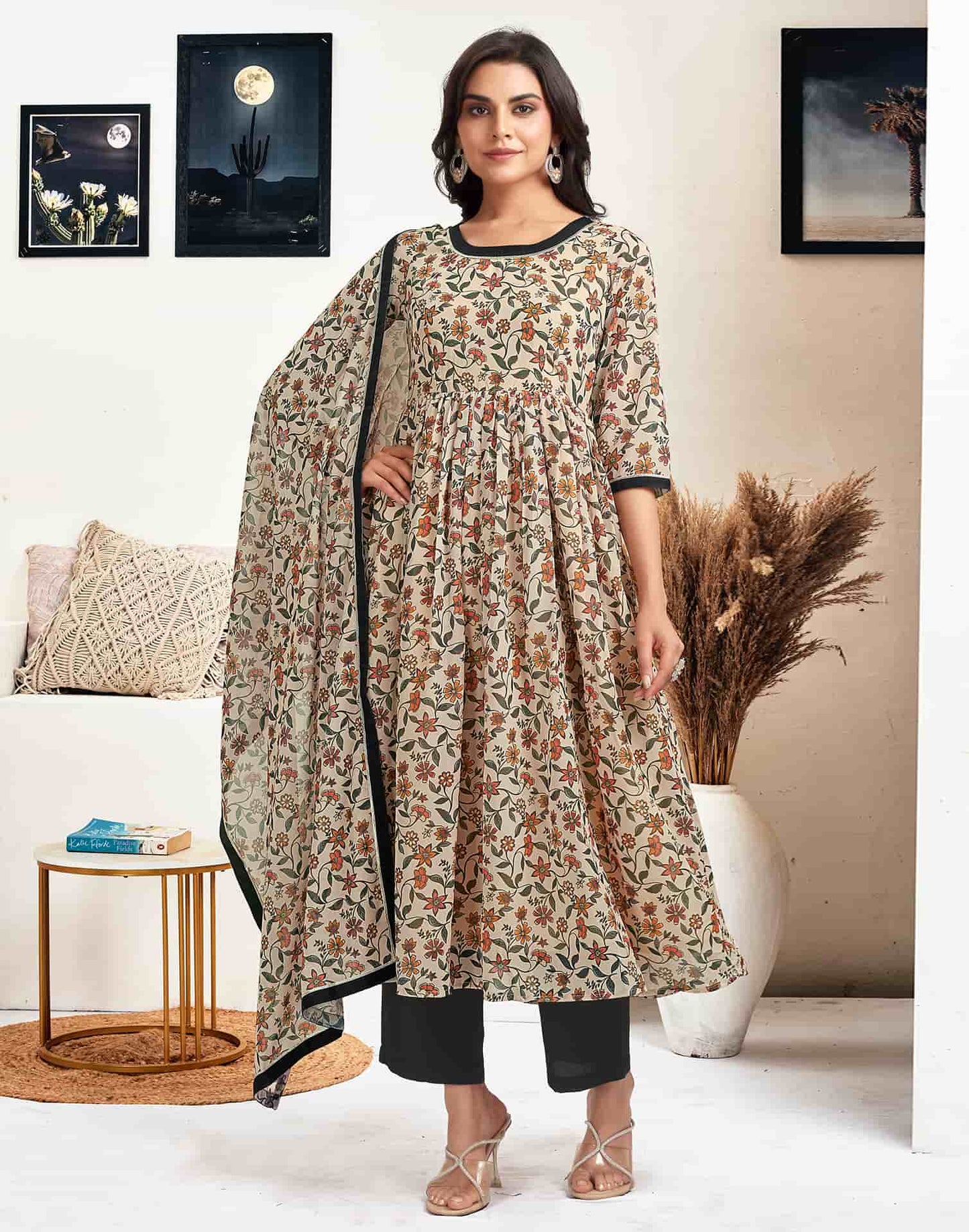 Georgette Printed Flared Kurta with Pant & Dupatta