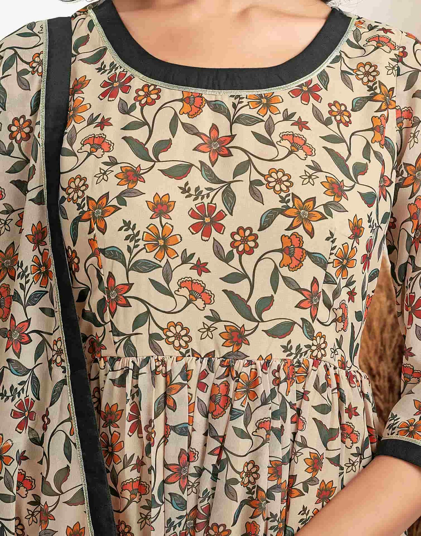 Georgette Printed Flared Kurta with Pant & Dupatta