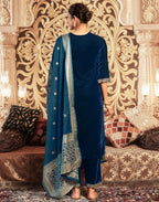 Velvet Embroidered Straight 3 Piece Kurta Set