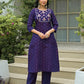 Silk Embroidered Round Neck Straight Kurta with Pant & Dupatta