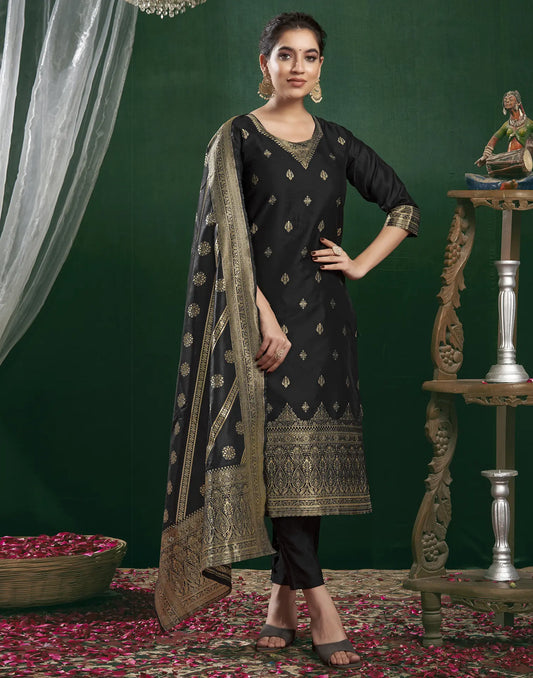 Silk Jacquard Woven Straight 3 Piece Kurta Set