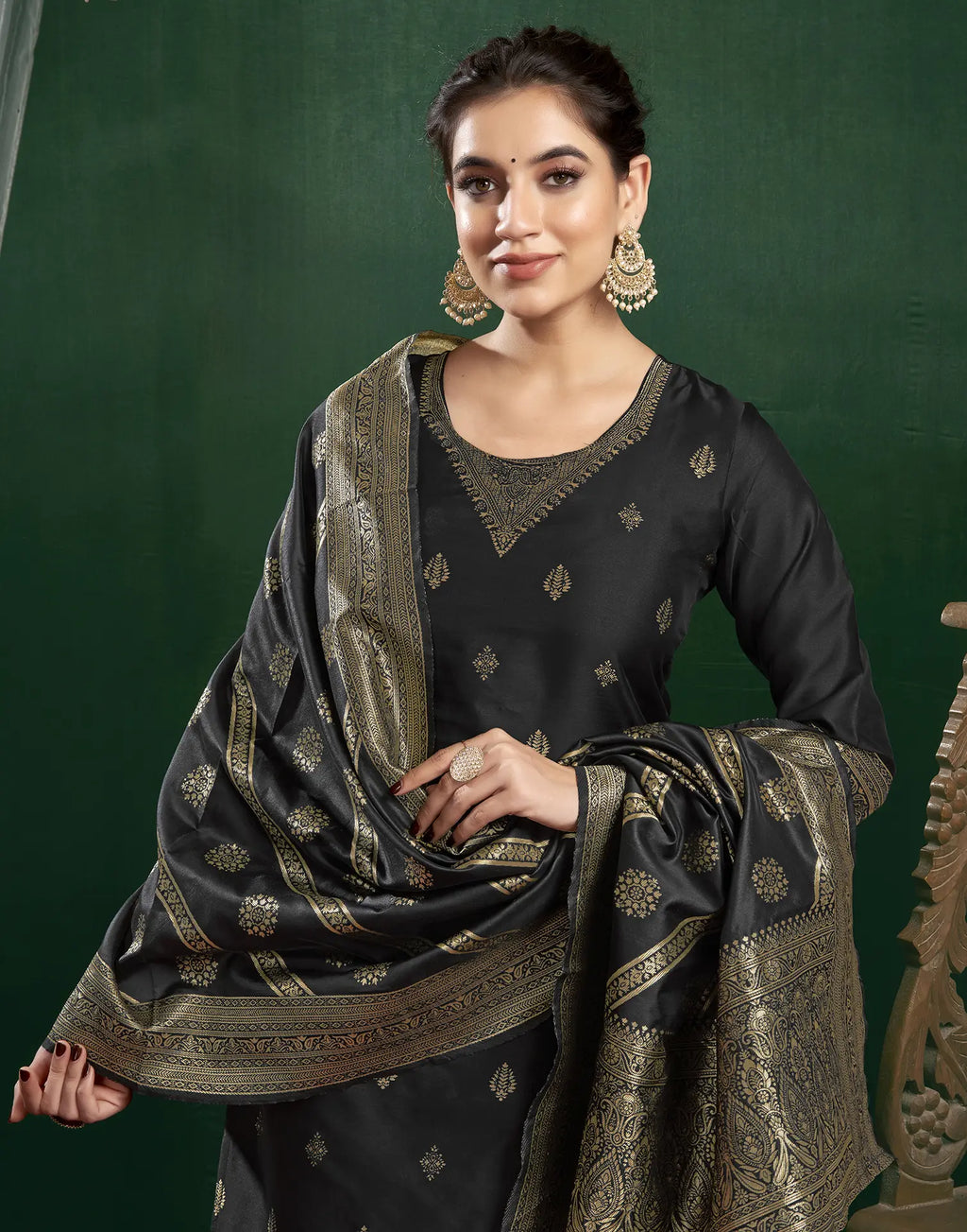 Silk Jacquard Woven Straight 3 Piece Kurta Set