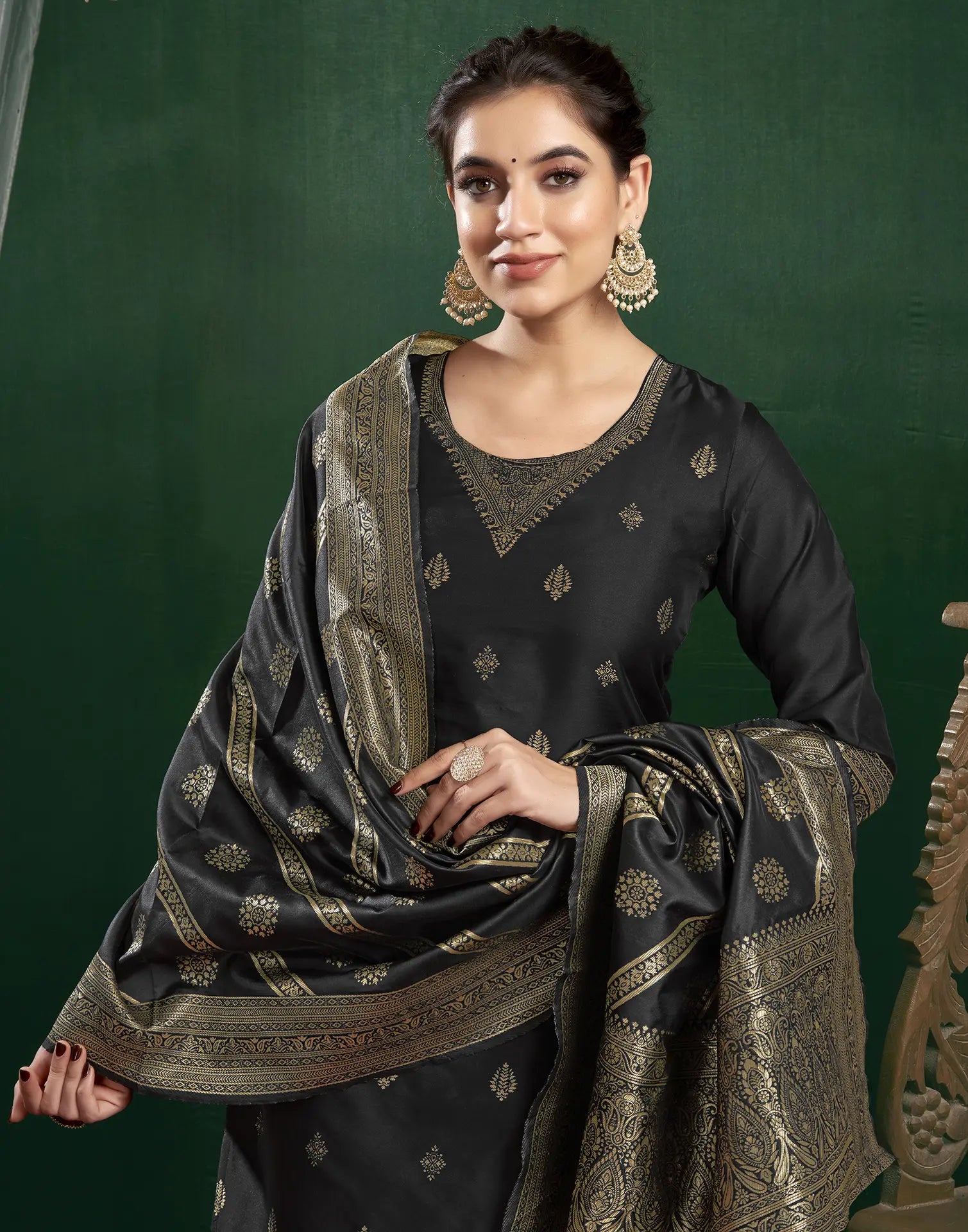 Silk Jacquard Woven Straight 3 Piece Kurta Set