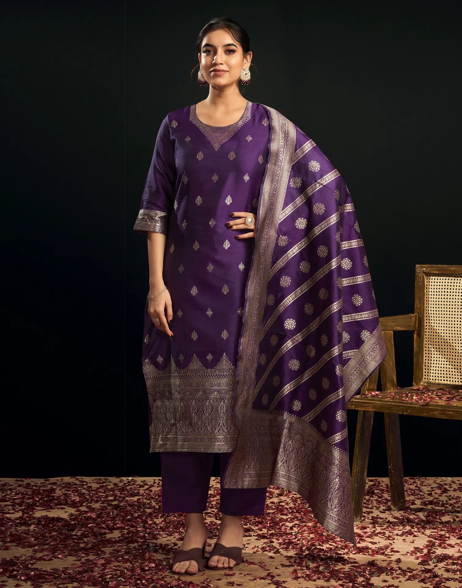 Silk Jacquard Woven Straight 3 Piece Kurta Set