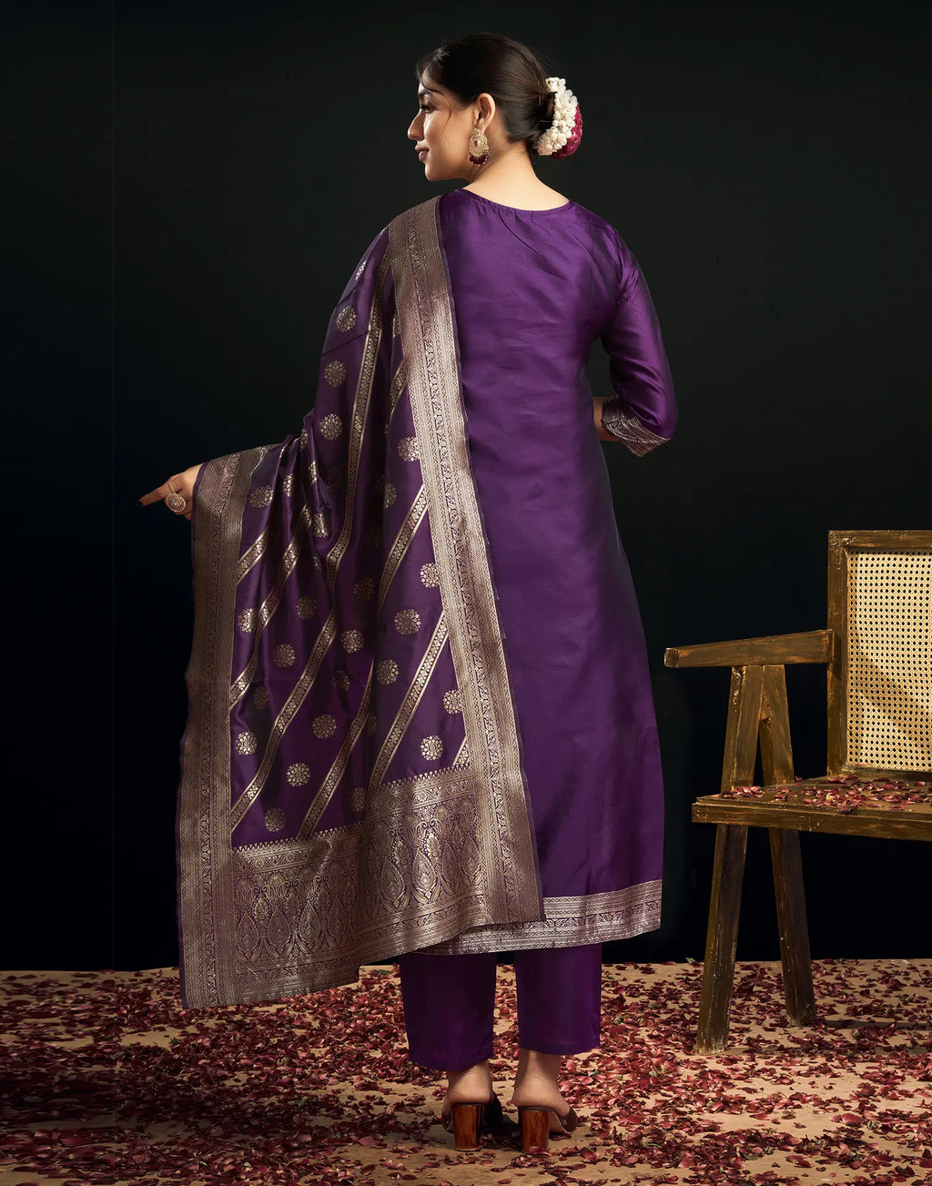 Silk Jacquard Woven Straight 3 Piece Kurta Set