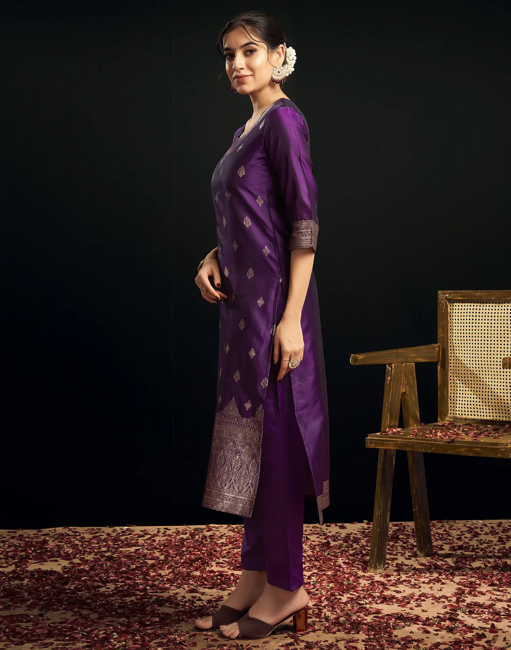 Silk Jacquard Woven Straight 3 Piece Kurta Set
