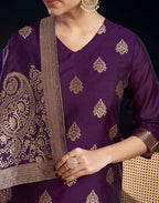 Silk Jacquard Woven Straight 3 Piece Kurta Set