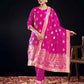 Silk Blend Jacquard Work Straight Kurta with Pant & Dupatta