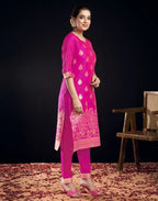 Silk Jacquard Foil Print Straight 3 Piece Kurta Set
