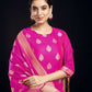 Silk Blend Jacquard Work Straight Kurta with Pant & Dupatta