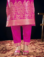 Silk Jacquard Foil Print Straight 3 Piece Kurta Set