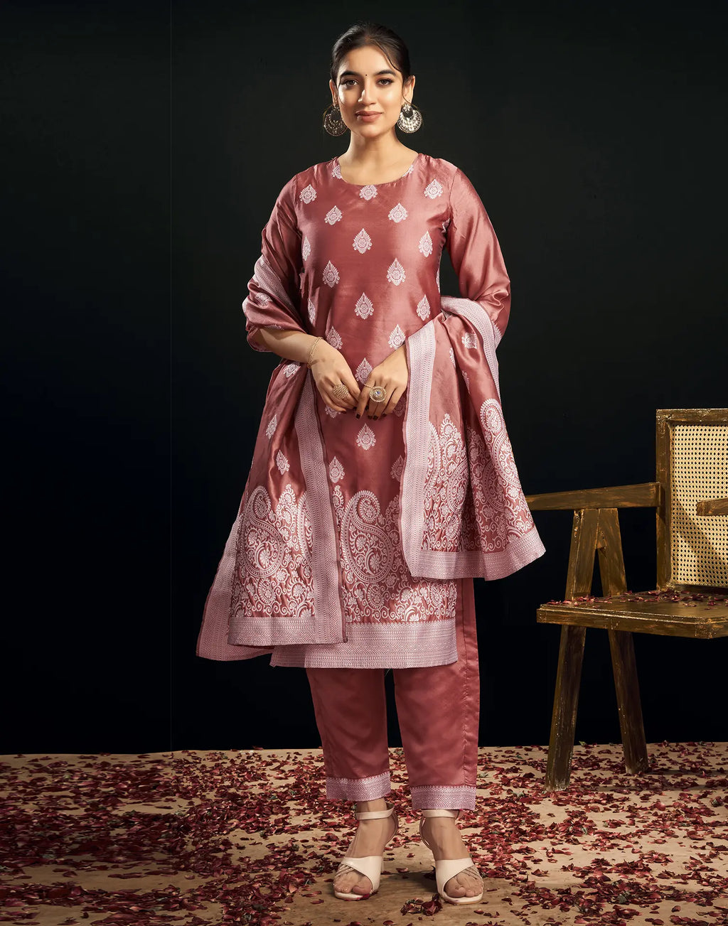 Silk Jacquard Woven Straight 3 Piece Kurta Set