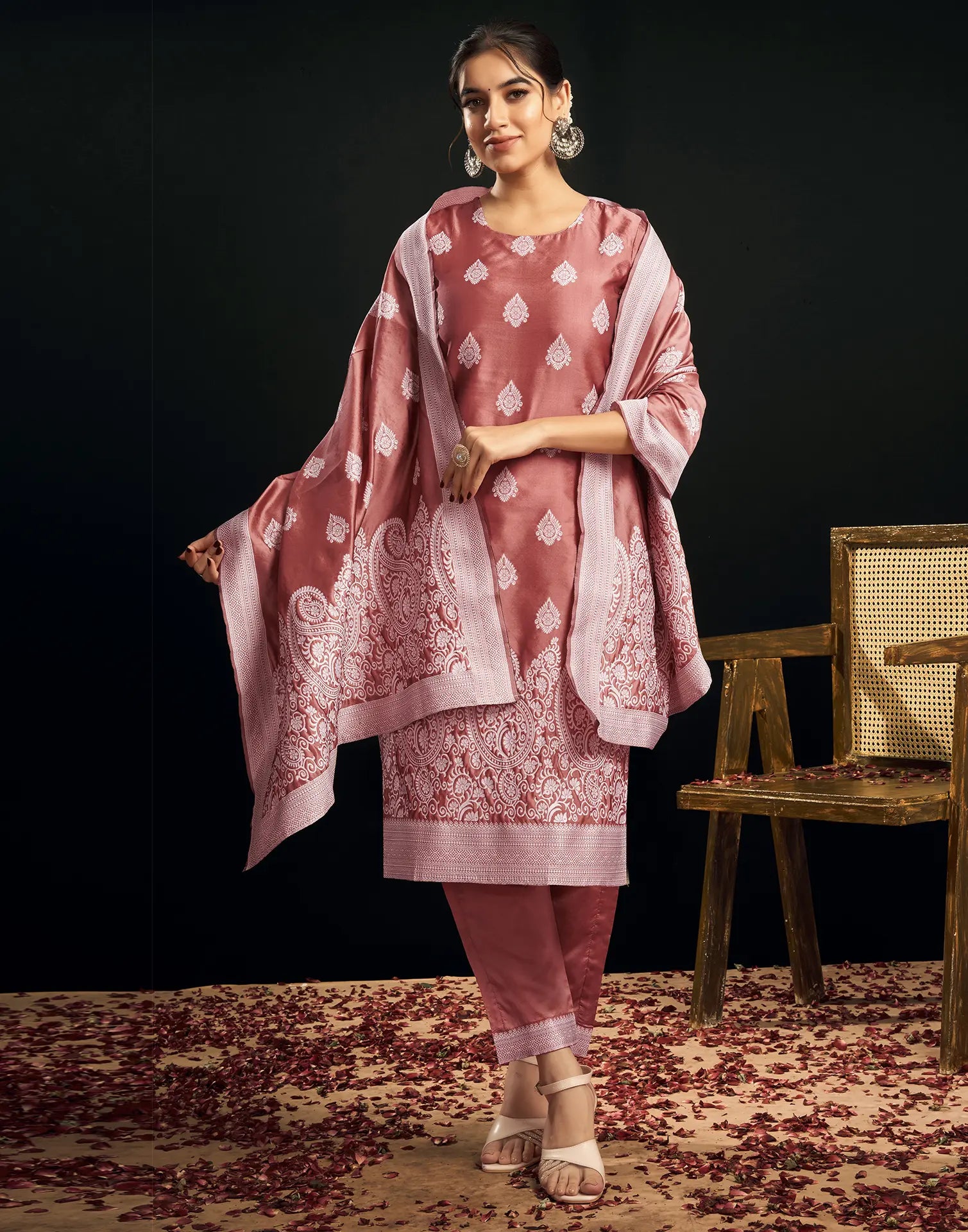 Silk Jacquard Woven Straight 3 Piece Kurta Set