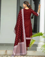 Silk Jacquard Woven Straight 3 Piece Kurta Set