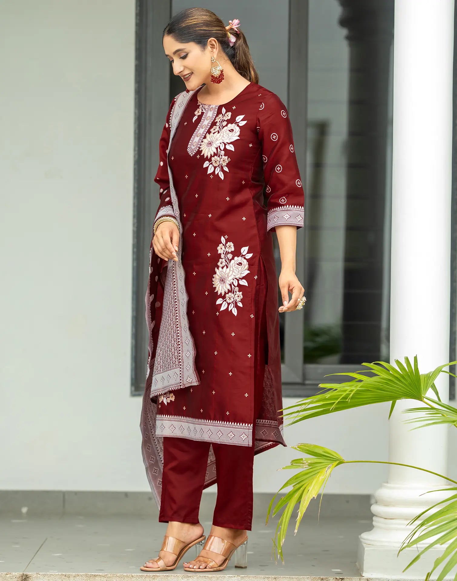 Silk Jacquard Woven Straight 3 Piece Kurta Set