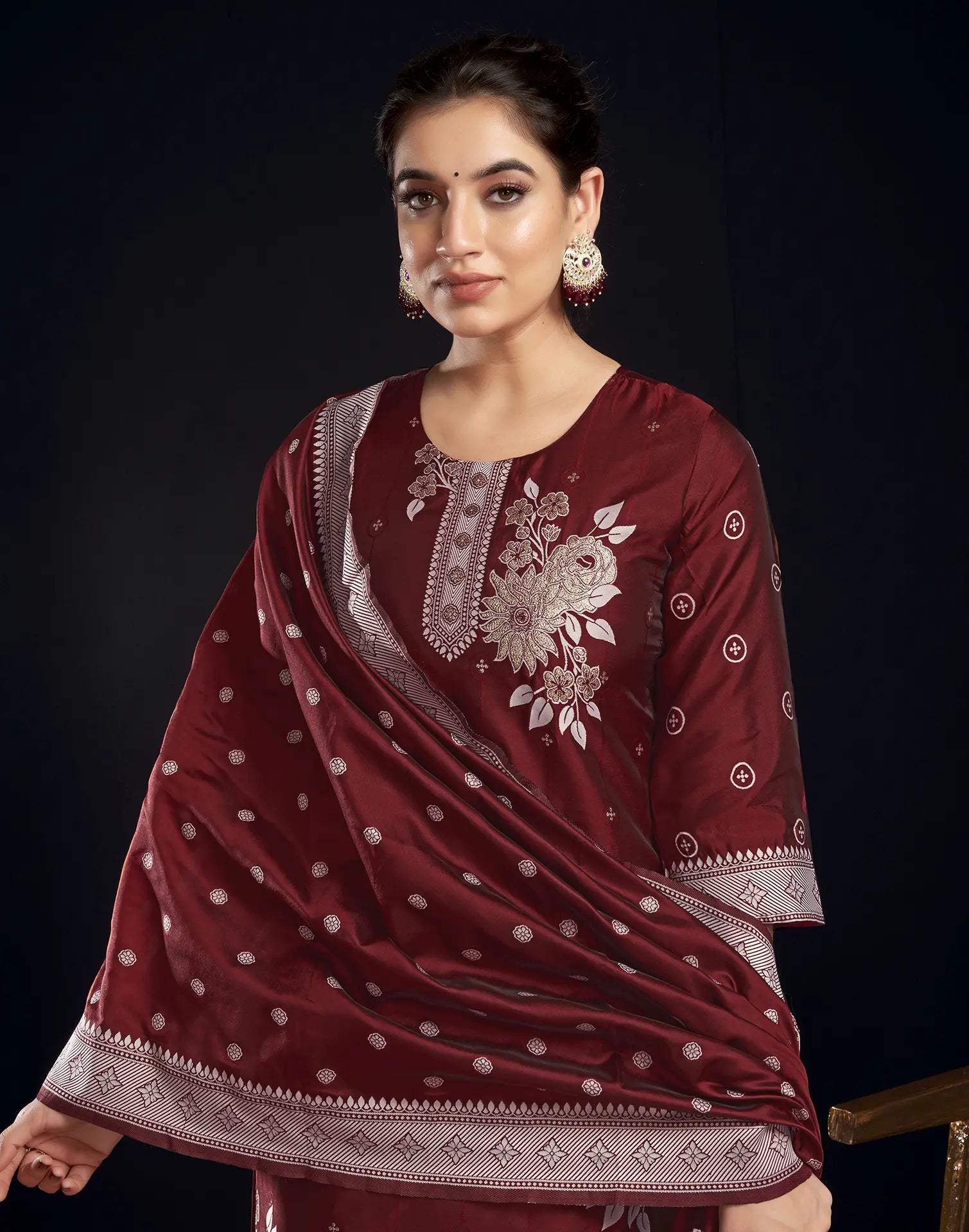 Silk Jacquard Woven Straight 3 Piece Kurta Set