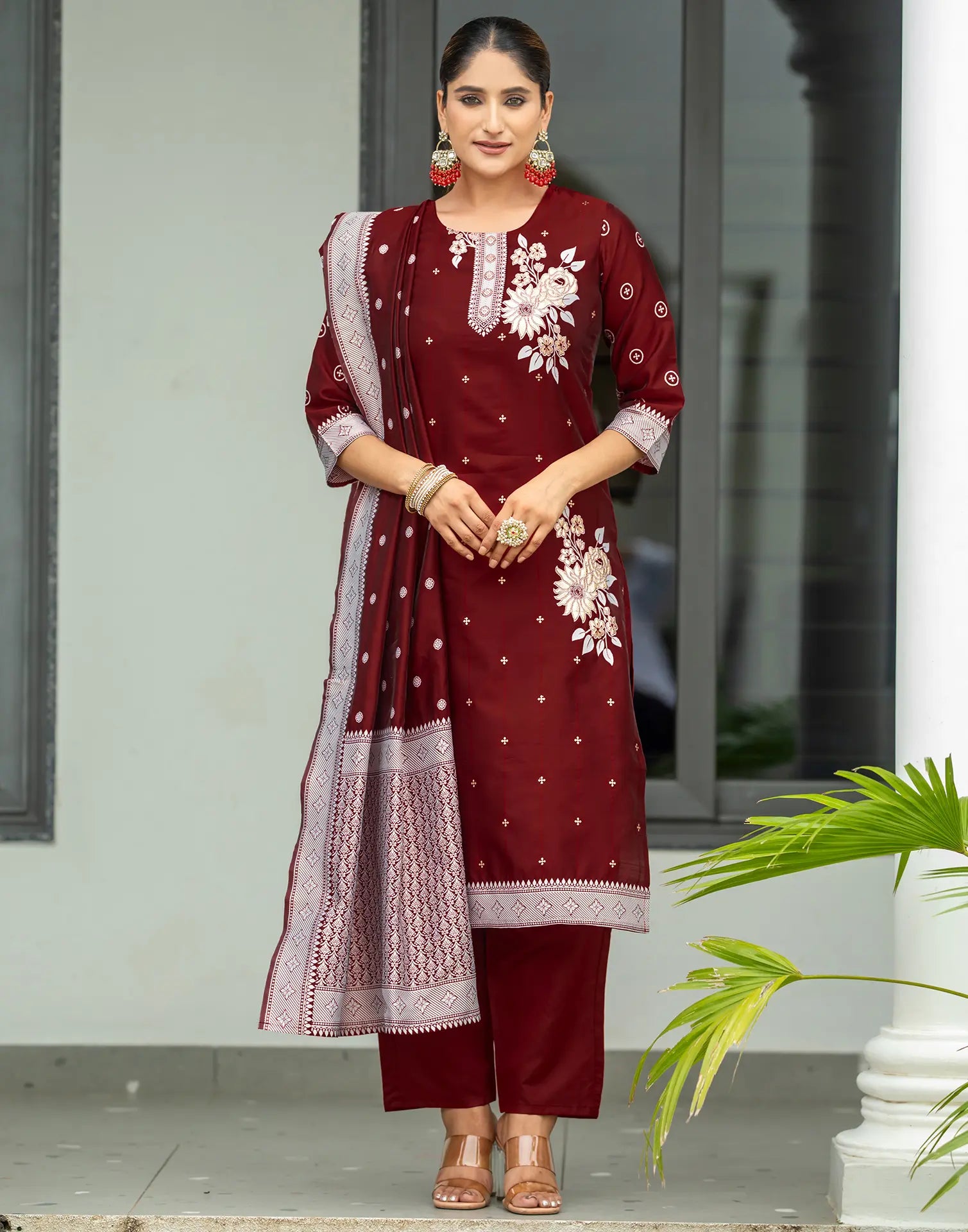 Silk Jacquard Woven Straight 3 Piece Kurta Set
