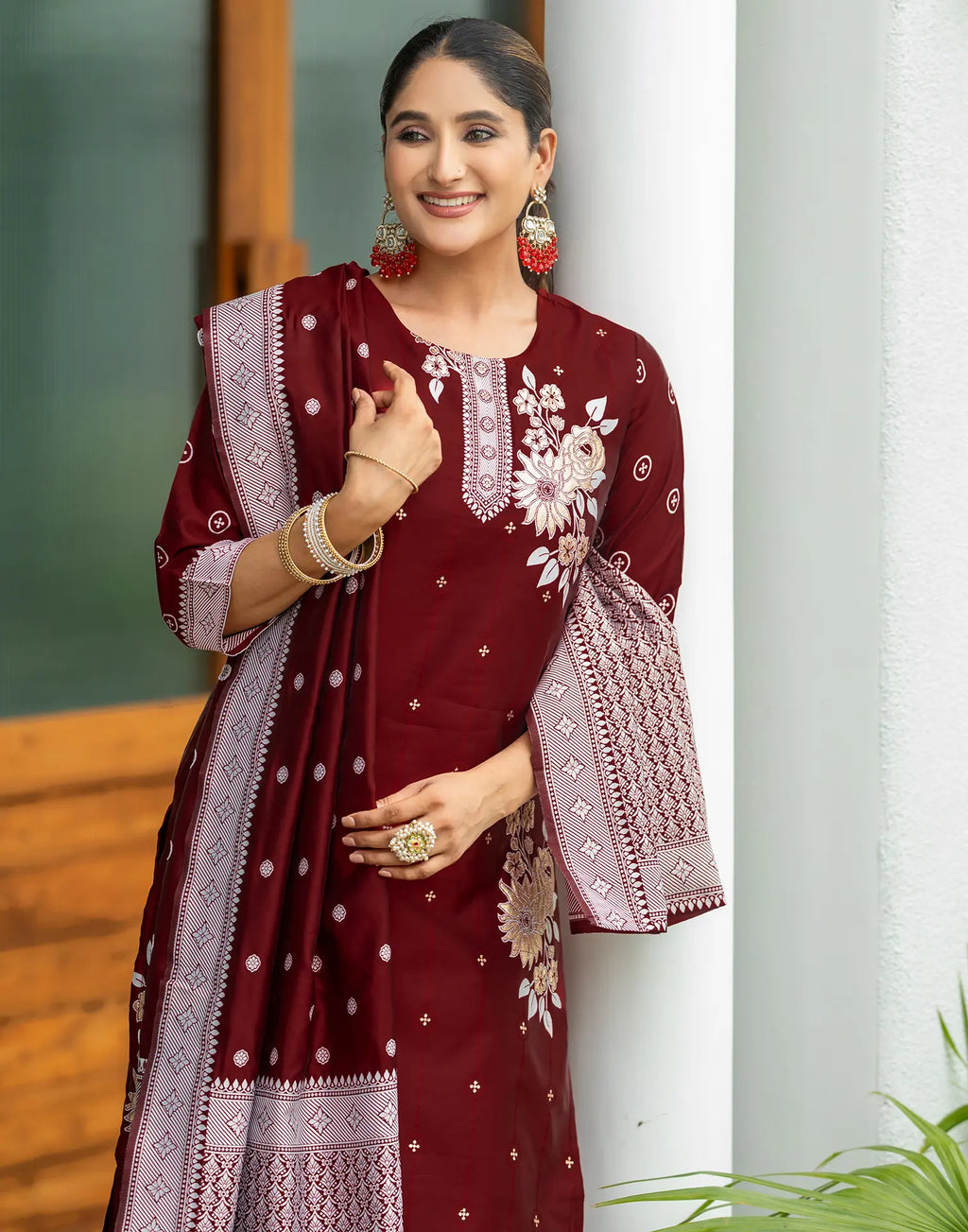 Silk Jacquard Woven Straight 3 Piece Kurta Set