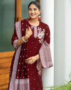 Silk Jacquard Woven Straight 3 Piece Kurta Set