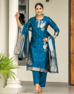 Silk Jacquard Woven Straight 3 Piece Kurta Set