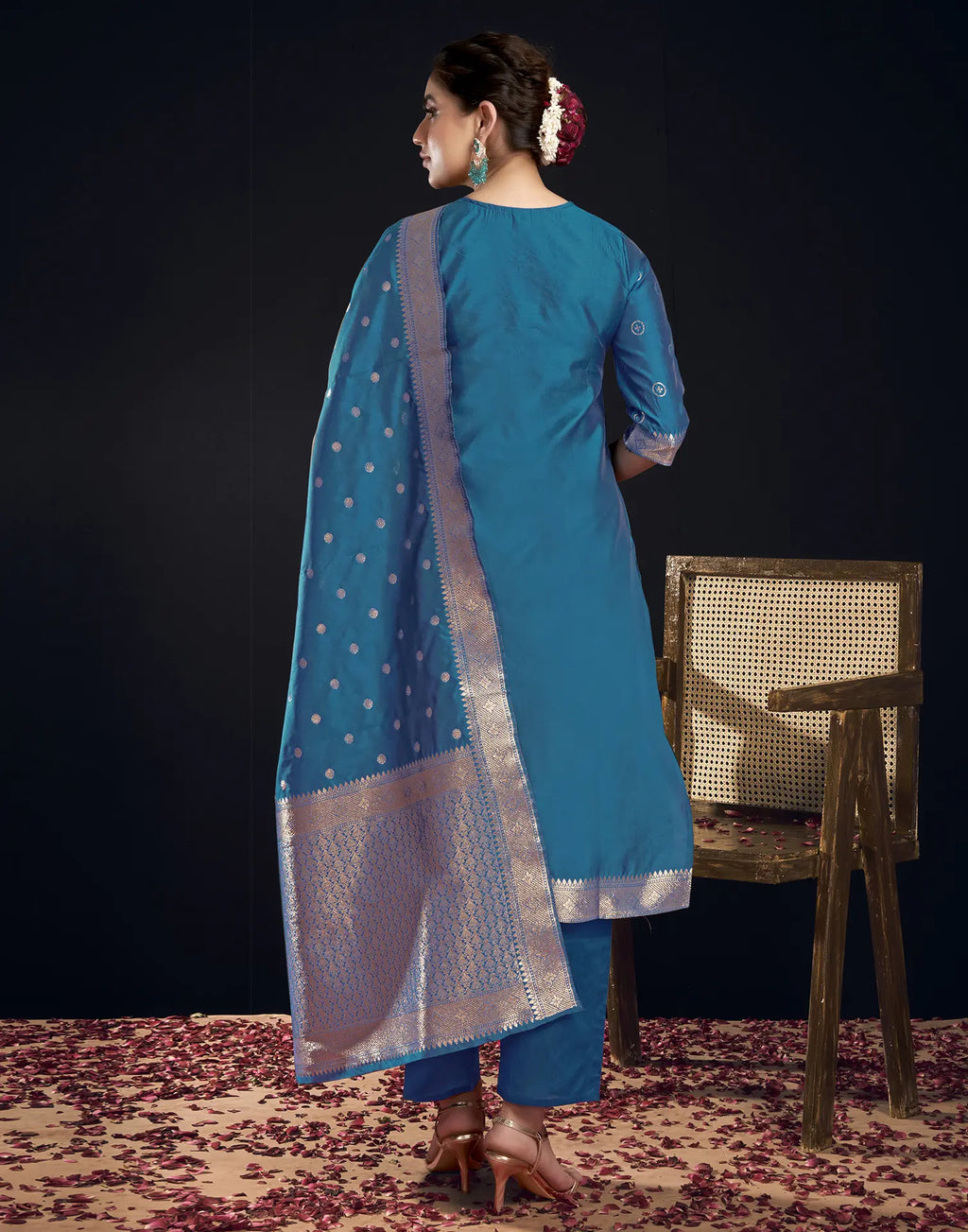 Silk Jacquard Woven Straight 3 Piece Kurta Set