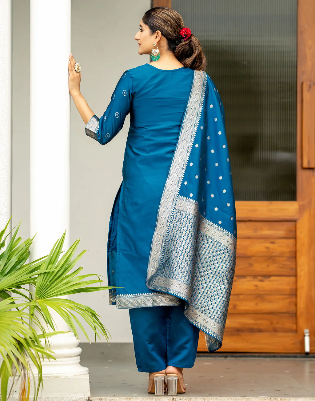 Silk Jacquard Woven Straight 3 Piece Kurta Set