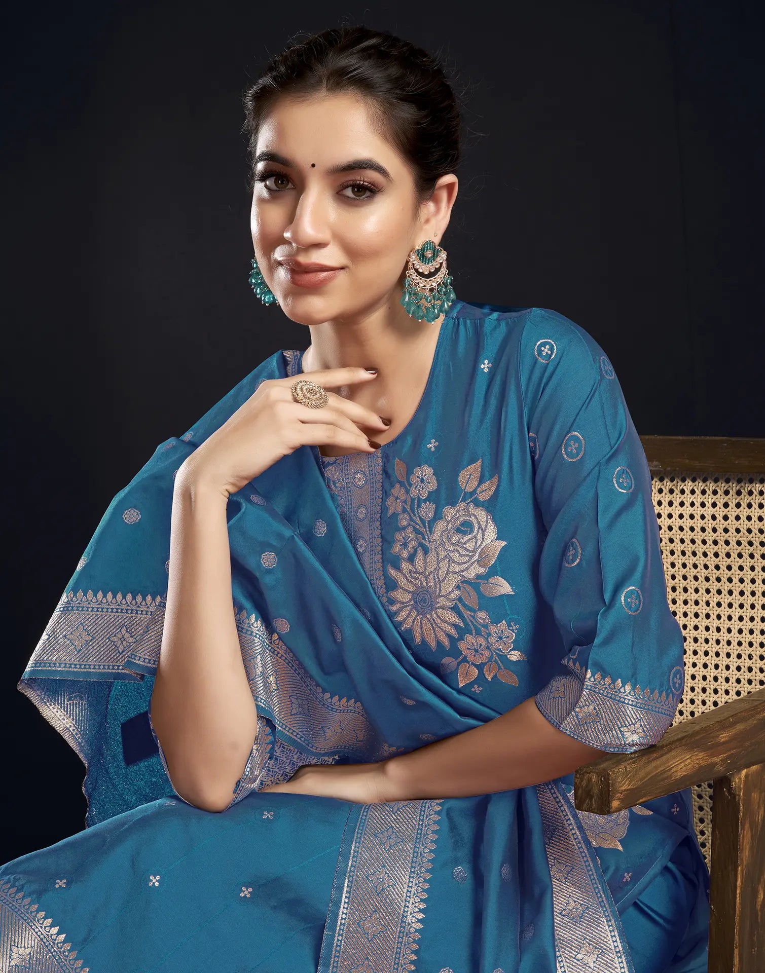 Silk Jacquard Woven Straight 3 Piece Kurta Set