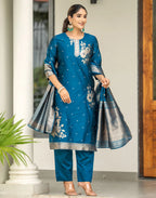 Silk Jacquard Woven Straight 3 Piece Kurta Set