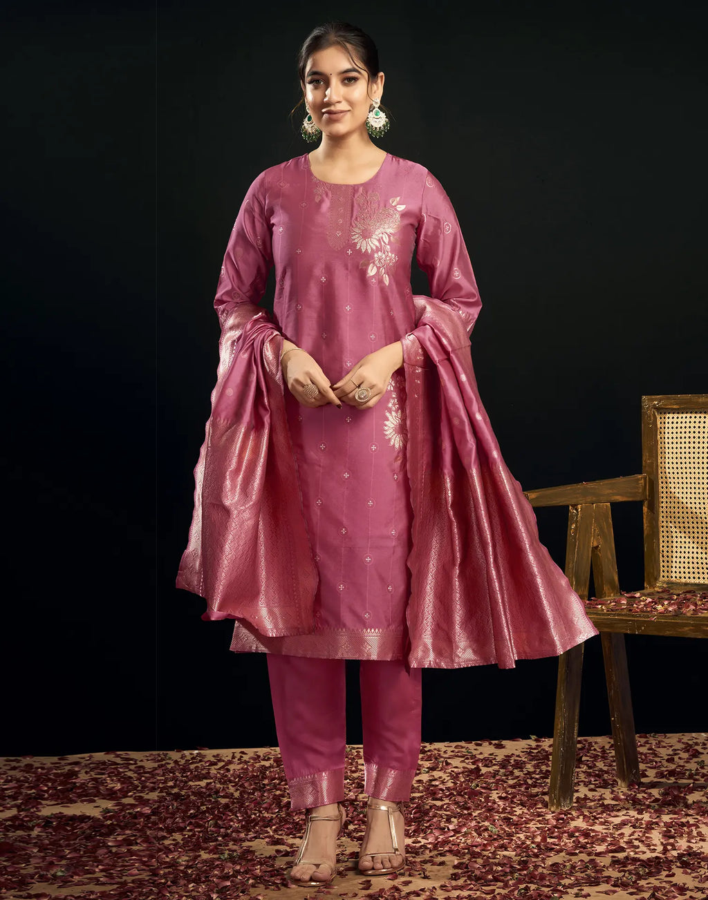 Silk Jacquard Woven Straight 3 Piece Kurta Set