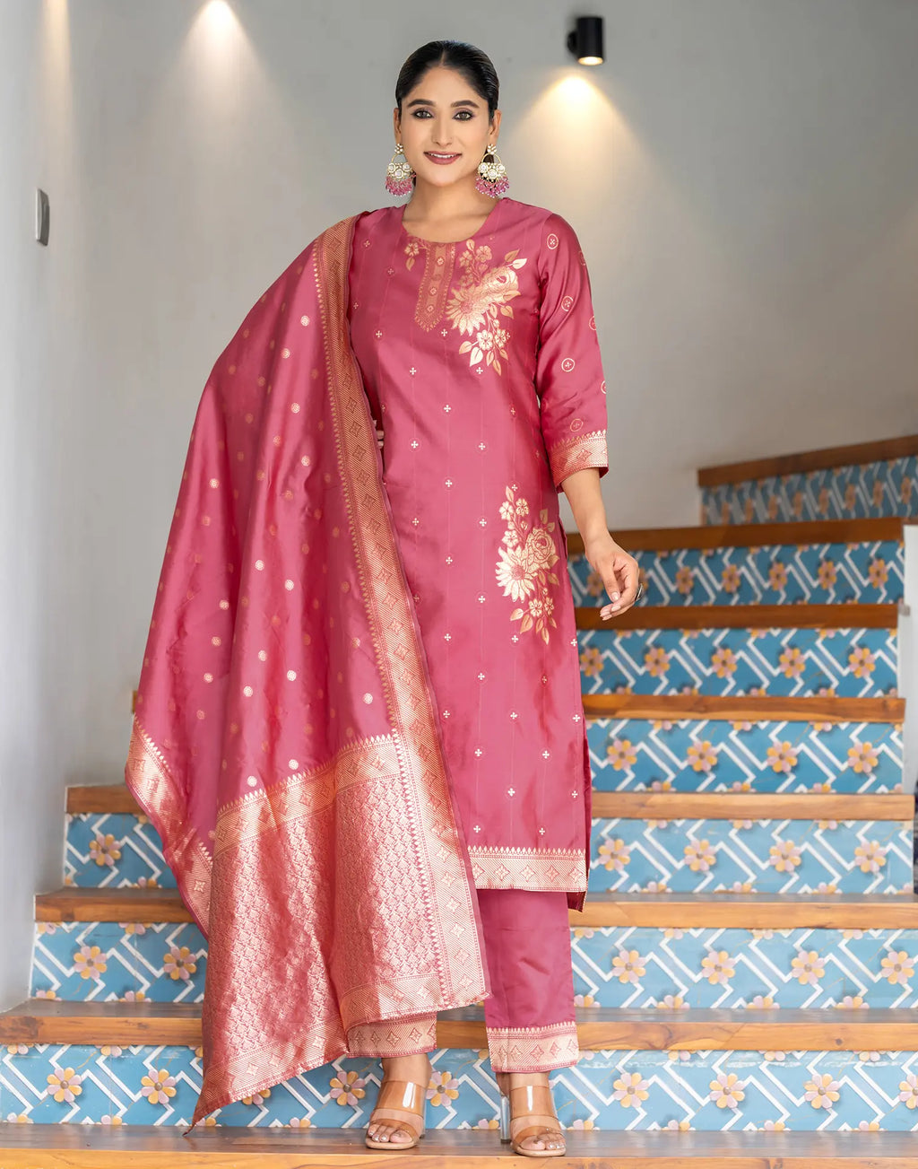 Silk Jacquard Woven Straight 3 Piece Kurta Set
