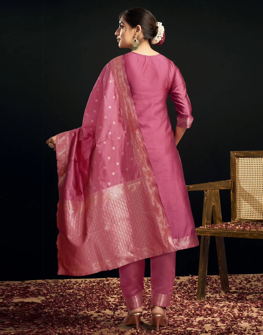 Silk Jacquard Woven Straight 3 Piece Kurta Set