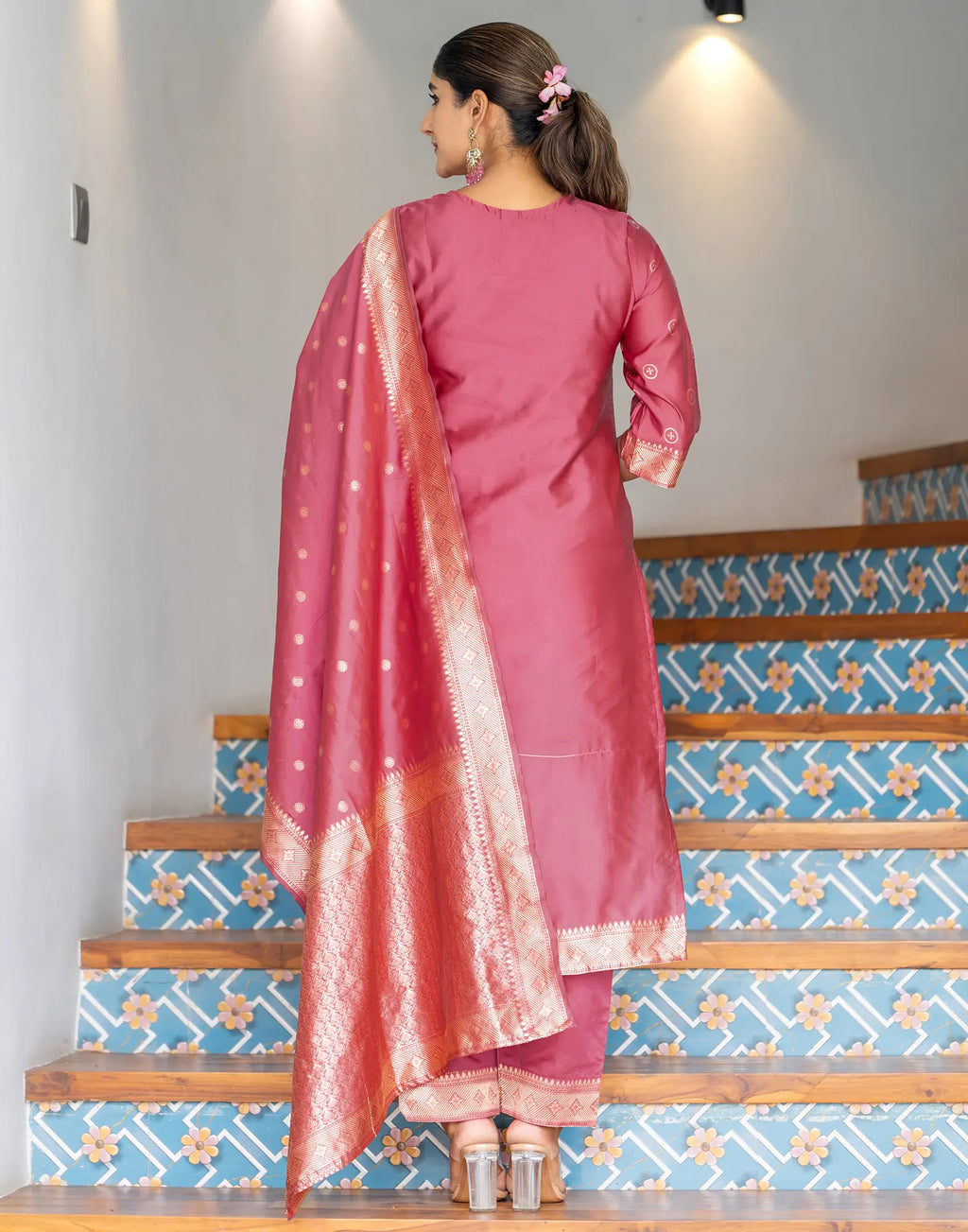 Silk Jacquard Woven Straight 3 Piece Kurta Set