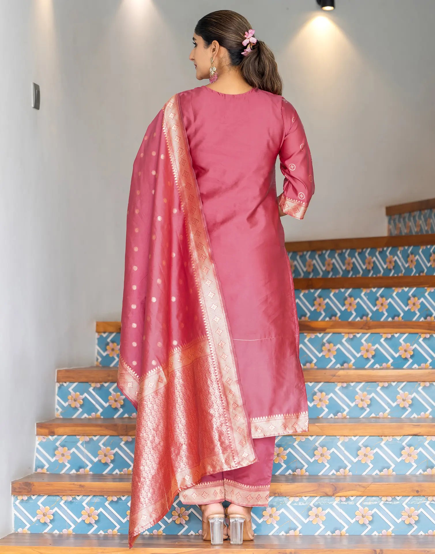 Silk Jacquard Woven Straight 3 Piece Kurta Set