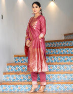Silk Jacquard Woven Straight 3 Piece Kurta Set