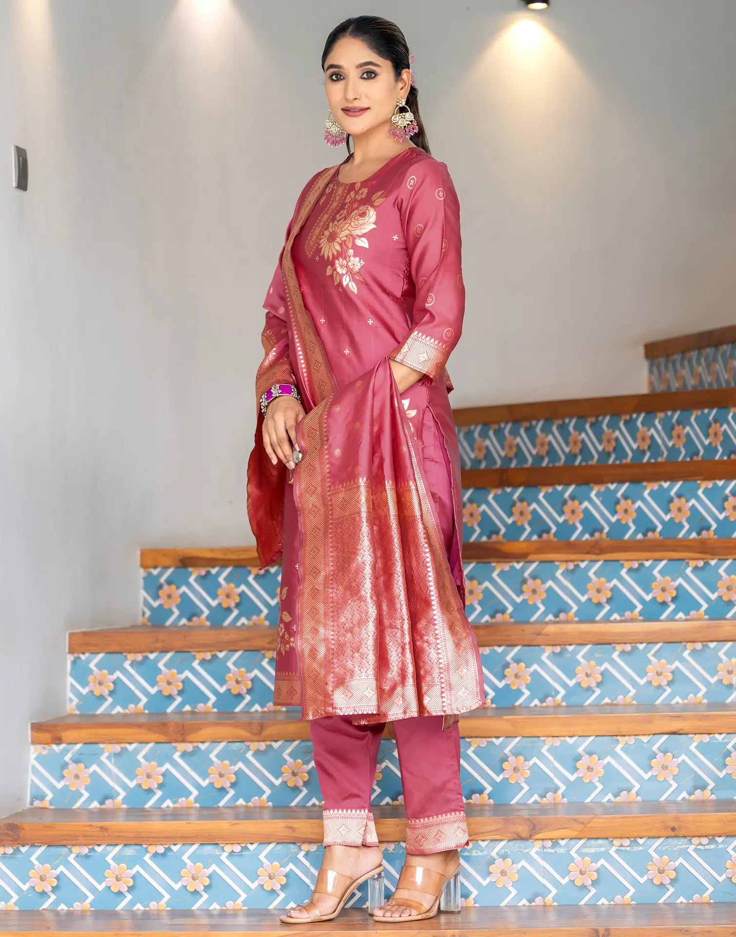 Silk Jacquard Woven Straight 3 Piece Kurta Set
