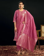 Silk Jacquard Woven Straight 3 Piece Kurta Set