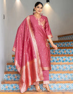 Silk Jacquard Woven Straight 3 Piece Kurta Set