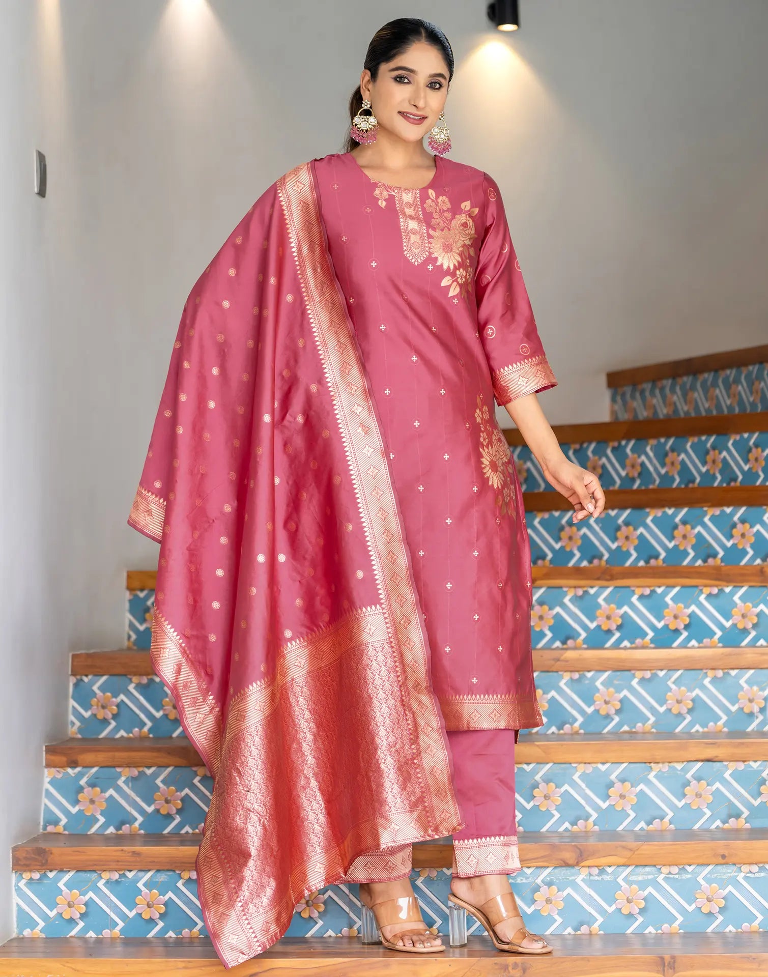 Silk Jacquard Woven Straight 3 Piece Kurta Set
