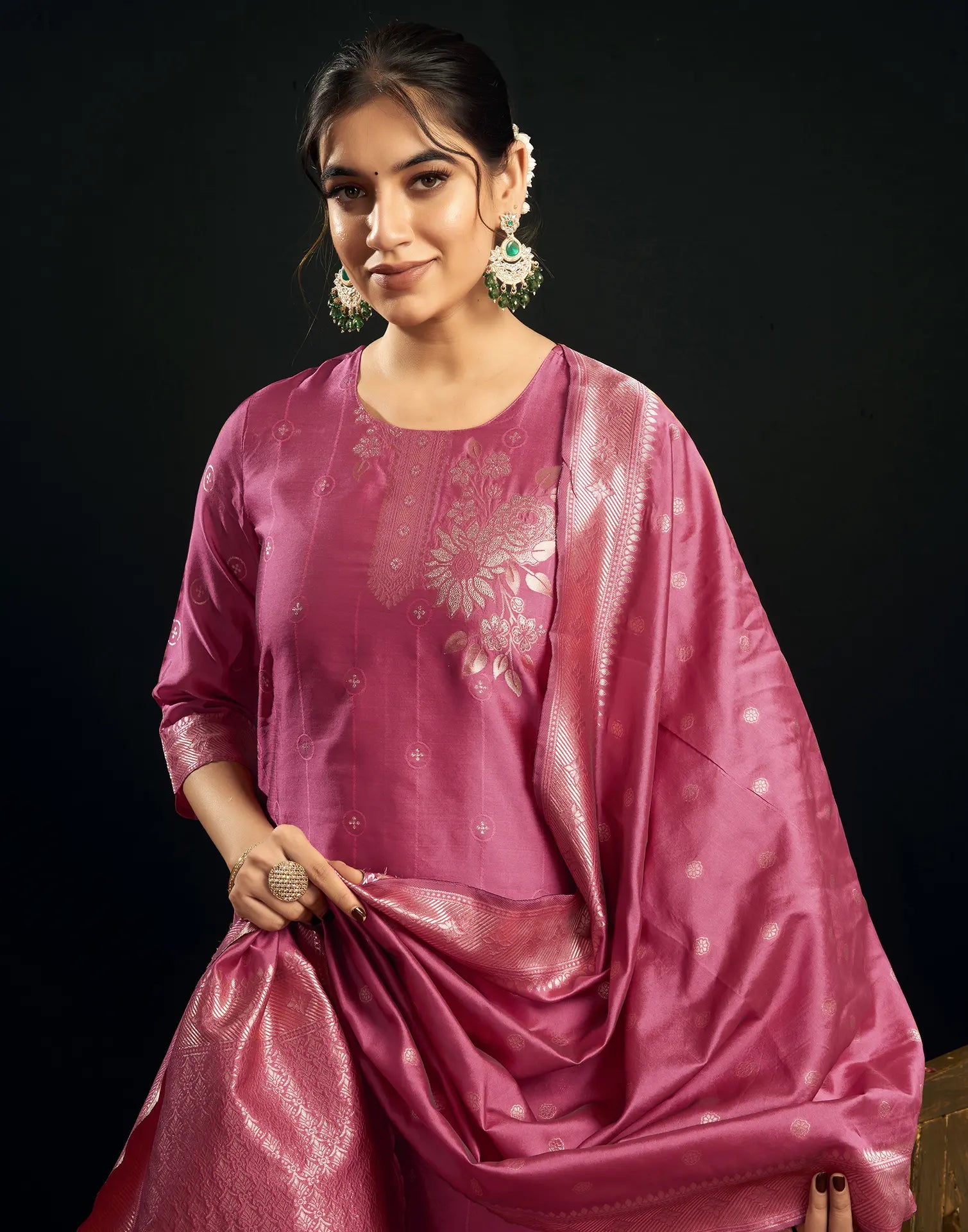 Silk Jacquard Woven Straight 3 Piece Kurta Set