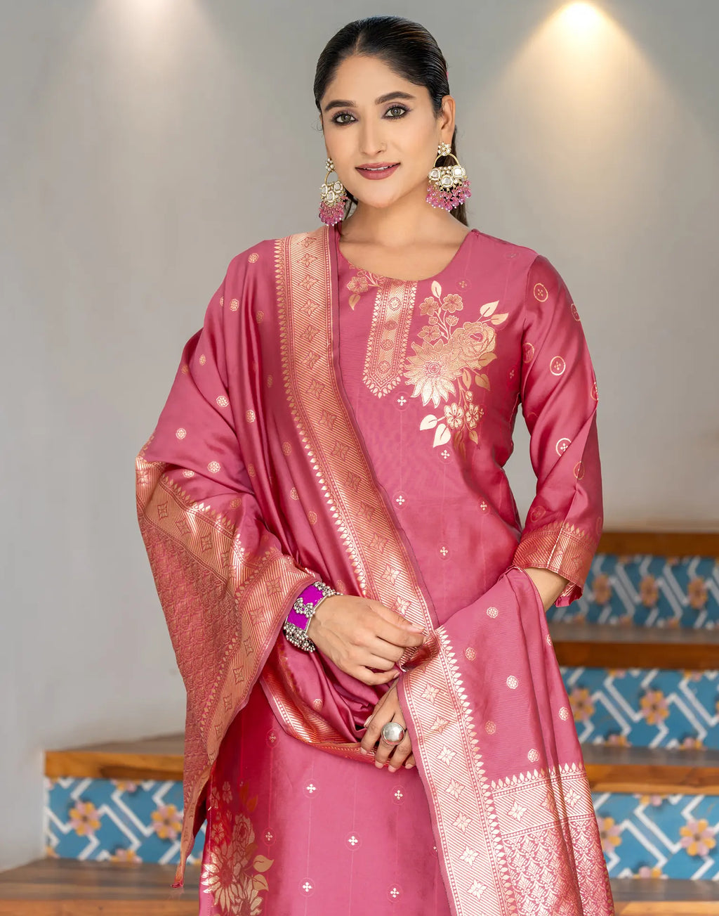 Silk Jacquard Woven Straight 3 Piece Kurta Set