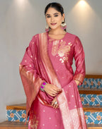 Silk Jacquard Woven Straight 3 Piece Kurta Set
