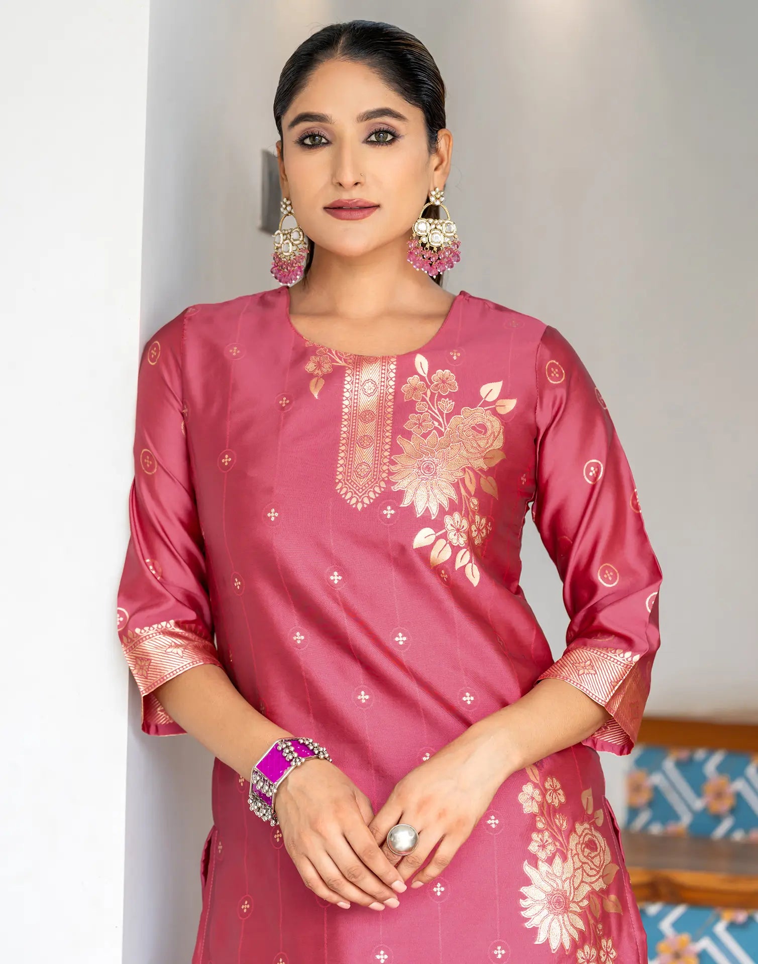 Silk Jacquard Woven Straight 3 Piece Kurta Set