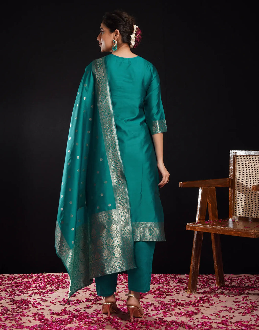 Silk Jacquard Woven Straight 3 Piece Kurta Set