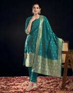 Silk Jacquard Woven Straight 3 Piece Kurta Set