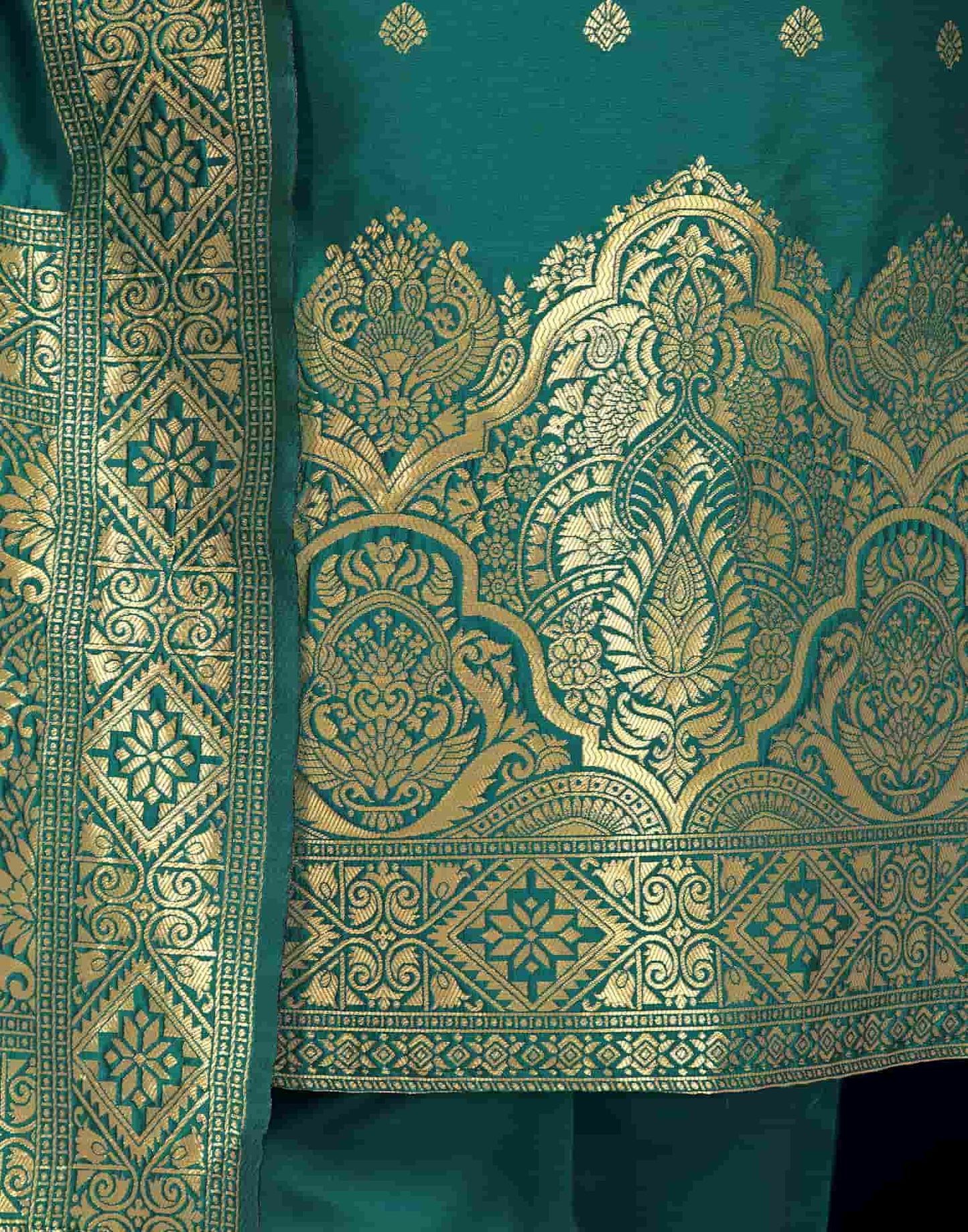 Silk Blend Jacquard Work Straight Kurta with Pant & Dupatta